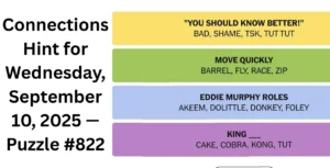 Connections Hint for Wednesday, September 10, 2025 — Puzzle #822